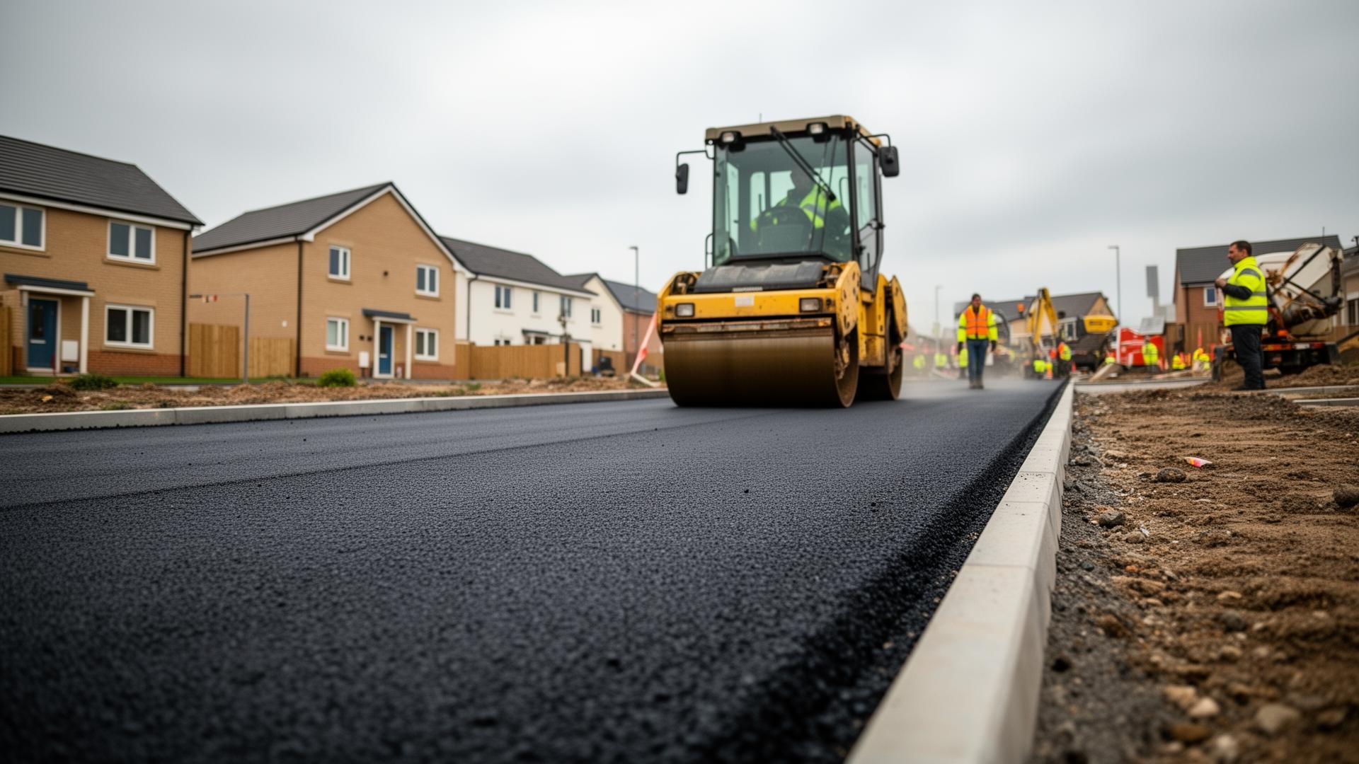 Freshly laid asphalt on a new housing development